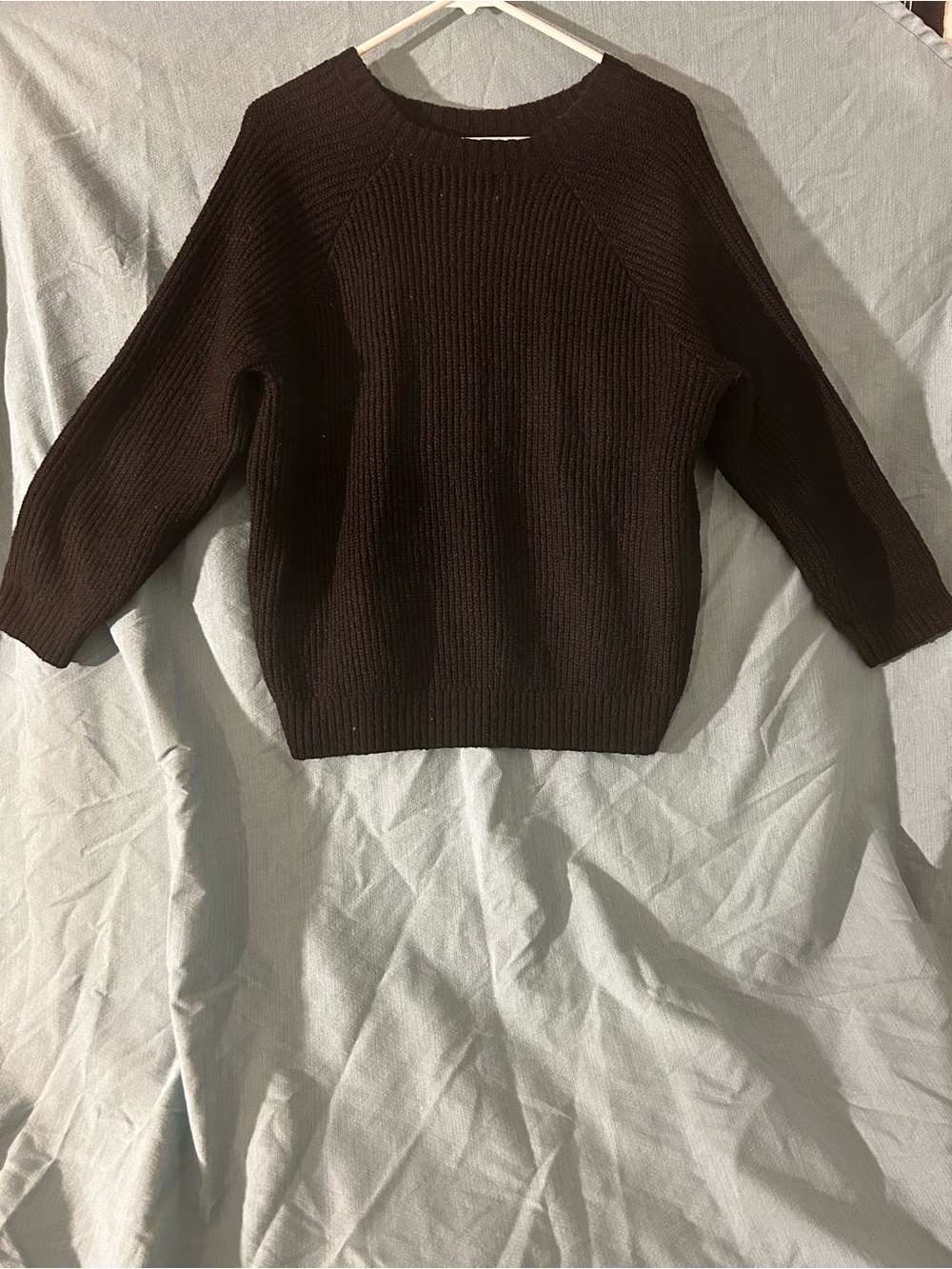 Black Chunky Knit Ribbed Sweater 3/4 Sleeve Cozy